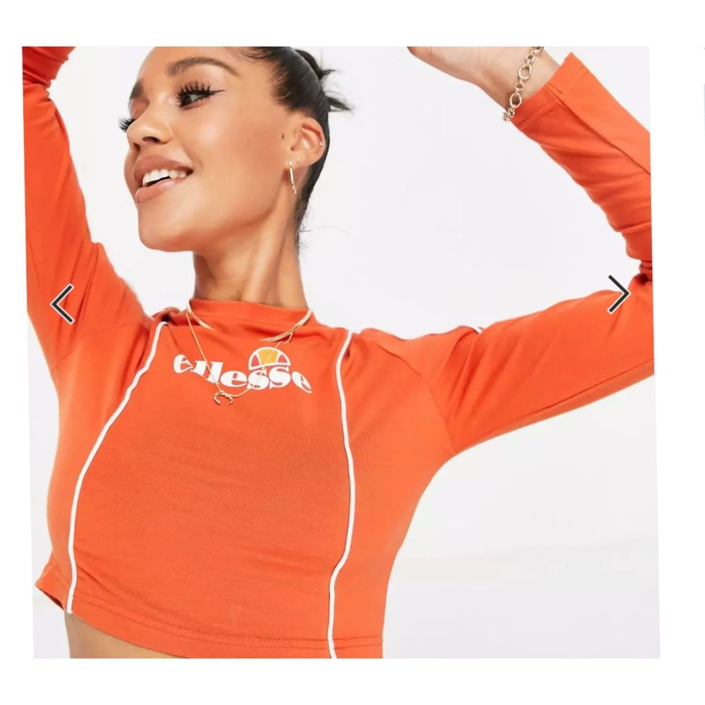 ellesse long sleeve crop top with piping in burnt orange